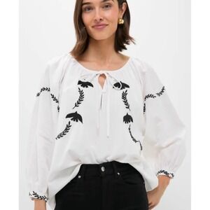 Emerson Fry Lucy Dove Embroidery Blouse S Salt Organic Cotton Boho NEW! $138